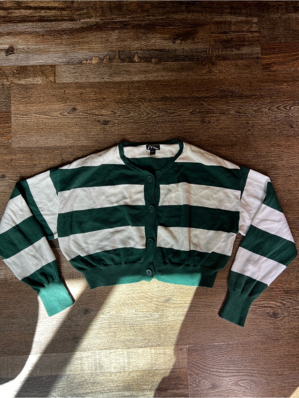 art class Striped Cropped Button Cardigan - Green & White